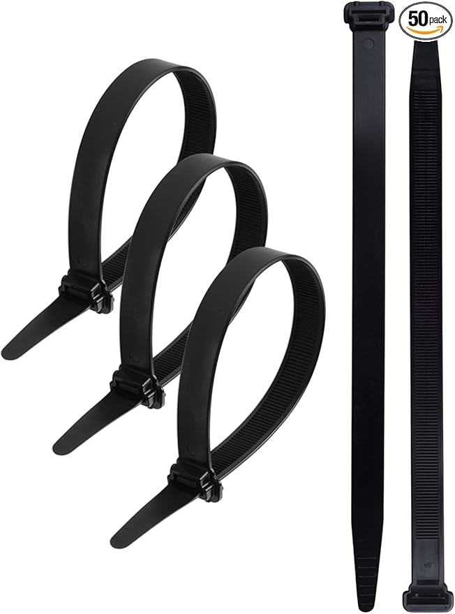 Cable Zip Ties(50-Piece) Industrial Ultra Heavy Duty Multi-Purpose，Length 9.1 Inch Width 0.51 Inch, 250 lbs Tensile Strength for Indoor and Outdoor UV Resistant,Black