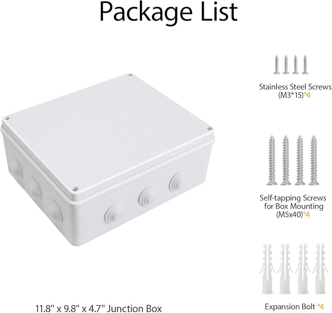 LeMotech ABS Plastic Dustproof Waterproof IP65 Junction Box Universal Electrical Project Enclosure White 11.8 x 9.8 x 4.7 inch (300 x 250 x 120 mm)