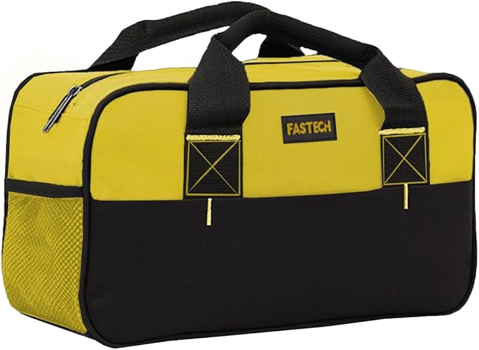 FASTECH 14 Inch Zipper Tool Bag, Small Wide Mouth Tool Tote Bag, Waterproof Tool Organizer Tote, Soft Handle Carrying Toolbag For Various Tools (Yellow)