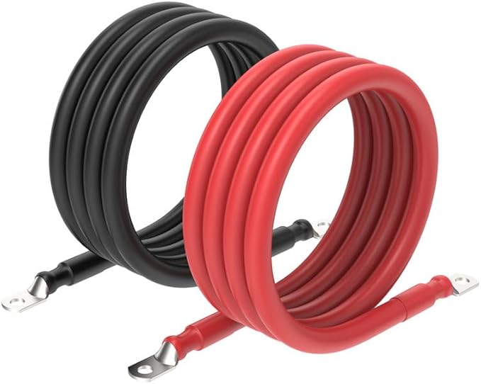 RICH SOLAR 6 Gauge 6AWG One Pair 4 Feet Red + 4 Feet Black Inverter Battery Cable 5/16-Inch Lugs for Solar RV Marine Motorcycle Car (4FT 6AWG)