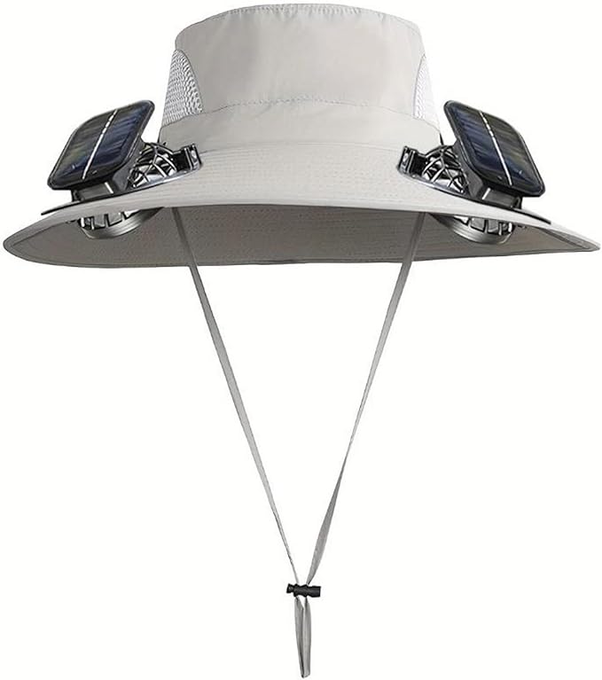 Solar Fan Hats for Men Removable Wide Brim Sun Hat Outdoor Hats with 2 Fans Built in Sun Protection Fishing Hat