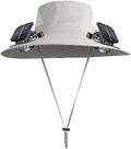 Solar Fan Hats for Men Removable Wide Brim Sun Hat Outdoor Hats with 2 Fans Built in Sun Protection Fishing Hat
