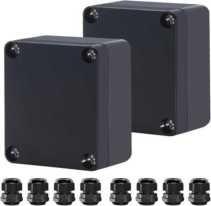 Project Box ABS Black Electrical Boxes IP67 Outdoor Waterproof Box Electronic Junction Box Power Enclosure with Cable Glands for DIY Project 2.5 x 2.3 x 1.38inch(63x58x35mm)