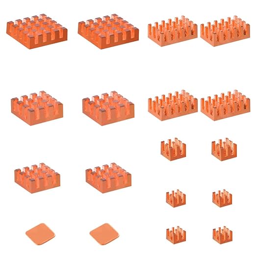 GeeekPi 18PCS Pure Copper Heatsinks for Raspberry Pi 5/4B, CPU Cooler with Thermal Conductive Adhesive Tape