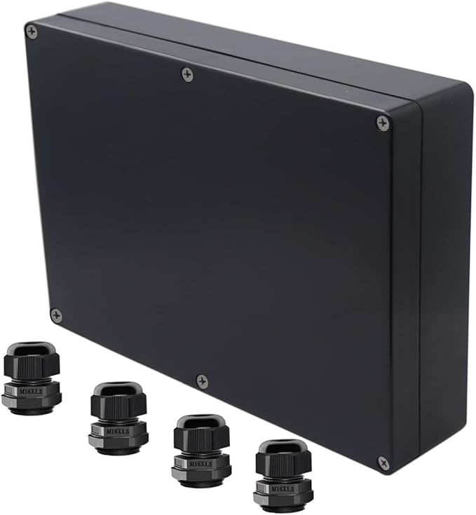 Project Box ABS Black Electrical Boxes IP65 Outdoor Waterproof Box Electronic Junction Box Power Enclosure with Cable Glands for DIY Project 10.35 x 7.17 x 2.36 inch (263x182x60mm)