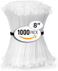 ALBO Zip Ties White 8 Inch 1000 Pack 40 lb, Long Plastic Cable Ties Thick 0.14 Inch Tie Wraps Heavy Duty UV Resistant Nylon Wire Ties for Indoor and Outdoor