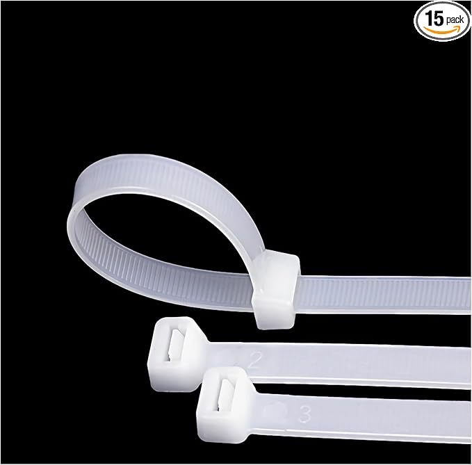 36 inch white heavy duty cable ties, UV-resistant, extra long nylon zip ties, 15 pieces, 200 lb tensile strength