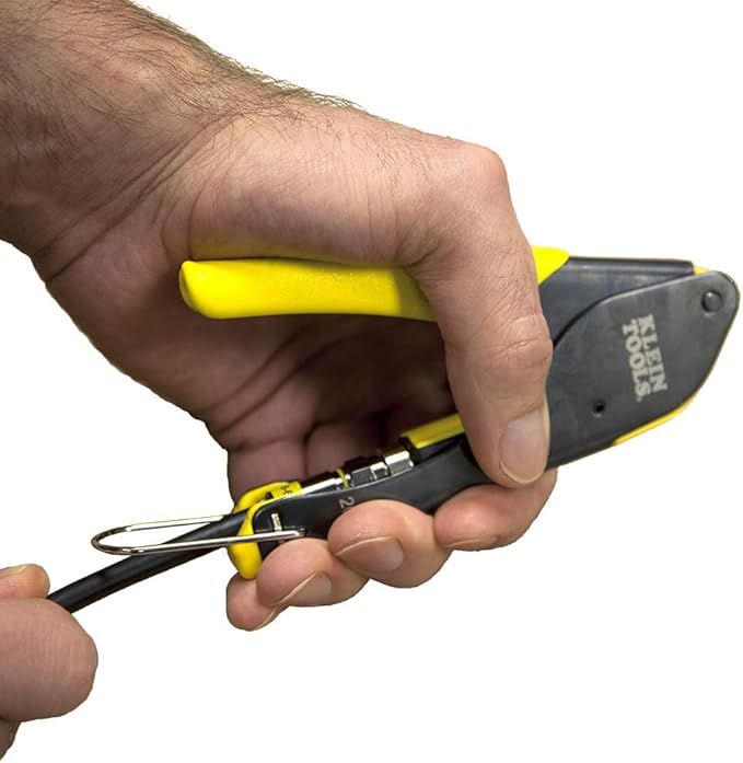 Klein Tools 80151 Coax Cable Compression Crimper and Stripper Set with 10-Pack of RG6/6Q F-Connectors for Fast and Reliable Installation, 3-Piece