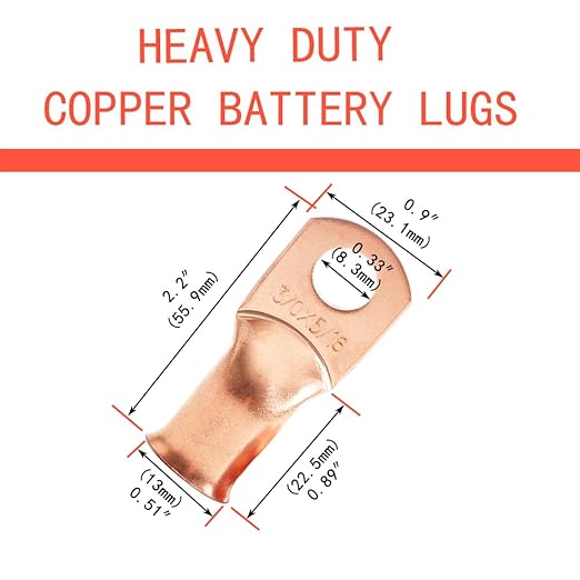 10Pcs 3/0 AWG 5/16" Stud Heavy Duty Battery Ring Terminal 3/0 Gauge Wire Connectors 3/0 AWG Battery Cable lugs 5/16 Bare Copper Wire Lugs