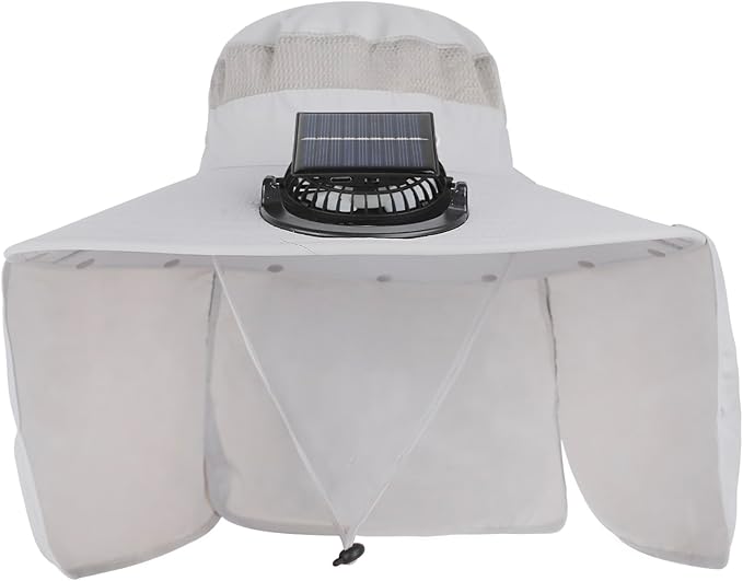 Extra Wide Brim Solar Fan Hat, Mens Fishing Hat with Fan, Neck Flap Sun Hat, UPF 50+ Solar Powered Cooling Cap Fisherman Hats