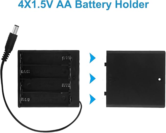 4PCS 4 AA Battery Holder with Switch 6V Battery Case Box Holder with Cover 4X 1.5V AA Battery Storage Box with DC 5.5x2.1mm Male Connector