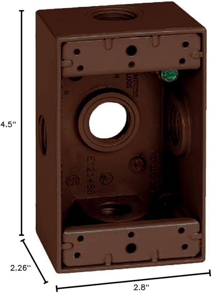 SIGMA ENGINEERED SOLUTIONS Metal Electrical Outlet Box, Weatherproof, Easy Mount Plug and Receptacle Protector, 1 Gang Box, Bronze, (E) 5 Holes