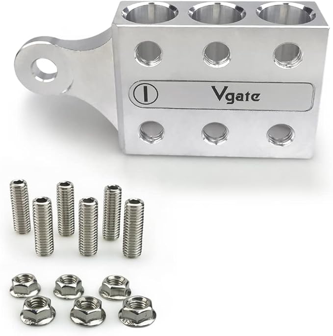 Vgate 12-Way Post Terminal Distribution Block Bus Bar, 8AWG up to 4/0(XL) AWG Gauge, for Lithium or AGM Lead Acid Battery with Bolt Down Ends or Threaded Studs, M8 or 5/16”-18