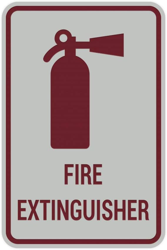 Signs ByLITA Portrait Round Fire Extinguisher Sign with Adhesive Tape, Mounts On Any Flat Surface (Light Grey/Burgundy) - Small