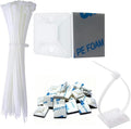 Cable Management Kit - 100 Set Adhesive Cable Zip Tie Mounts with 8" Zip Ties | UV Resistant Wire Organizers for Indoor/Outdoor Use - White