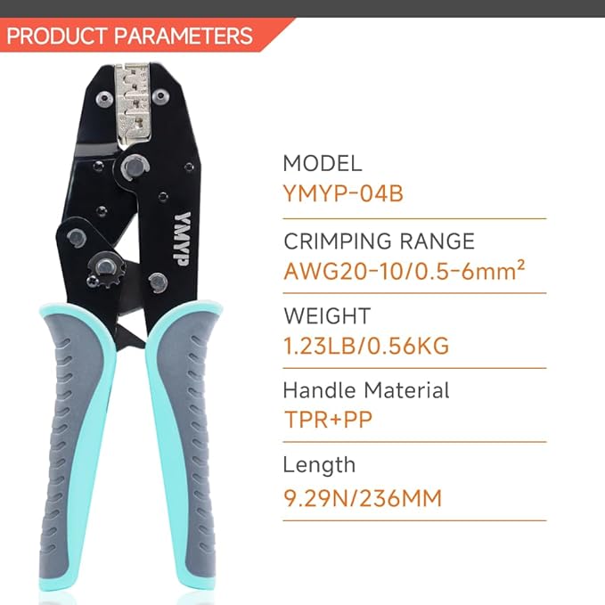 Crimping Tool for Non-Insulated Open Barrel Terminals & Receptacles - Ratcheting Wire Crimper - AWG 20-10 (0.5-6mm²) U-Shaped - Electrical Crimping Tool