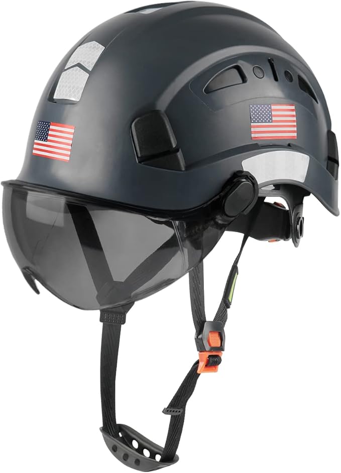GREEN DEVIL Safety Helmet Hard Hat with Visor Chinstrap Adjustable Lightweight Vented ABS Work Helmet for Men and Women 6-Point Suspension ANSI Z89.1 Approved Ideal for Industrial & Construction