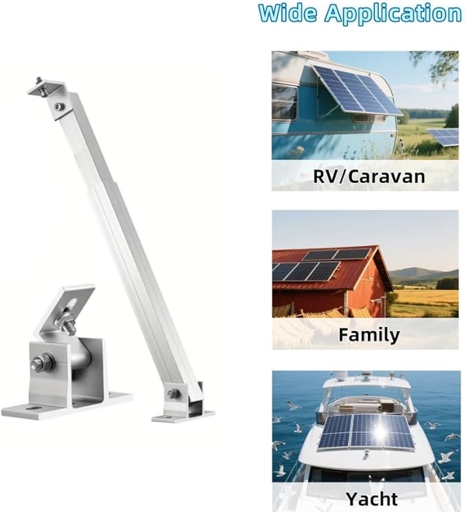 Adjustable Solar Panel Tilt Mount Brackets - Aluminum Alloy Support for 50-400W Panels | Flat Roof/RV/Boat Off-Grid Mounting (Silver, Mount Only)