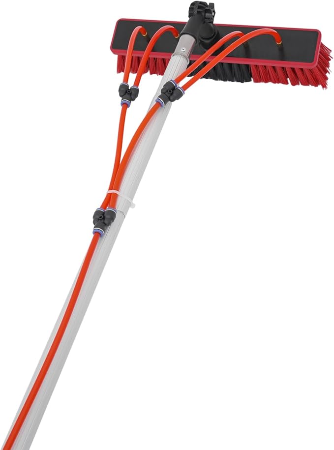 9.8 FT Solar Panel Cleaning Kit, Window Cleaning System, 35M Hose & Rotating BrushHead, Washing Equipment Window Cleaner Tool Water Fed Pole Kit for Roof Caravan Solar Panel