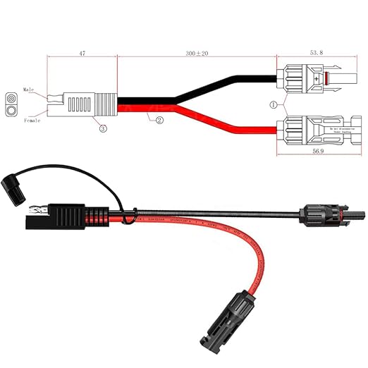 1ft 10AWG Solar Panel Connector Cable, SAE to MC-4 Male Female Adapter PV Extension Cable with SAE Polarity Reverse Adapter for RV Caravan Solar Panel Battery Charger
