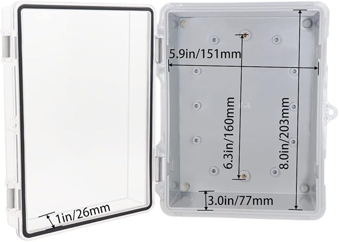 Waterproof Outdoor Electrical Box Junction Box Weatherproof IP67 ABS Plastic Enclosure Switch Router Project Box with Mounting Plate with Wall Bracket 2 Cable Glands Clear 8.7"x6.7"x4.3"