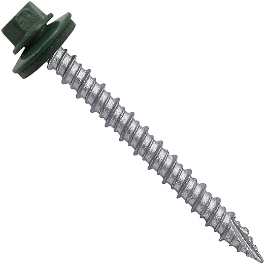 Metal ROOFING SCREWS: (250) 10 x 2" Evergreen Hex Head Sheet Metal Roof Screw. Self starting metal to wood siding screws. EPDM washer. Colored head
