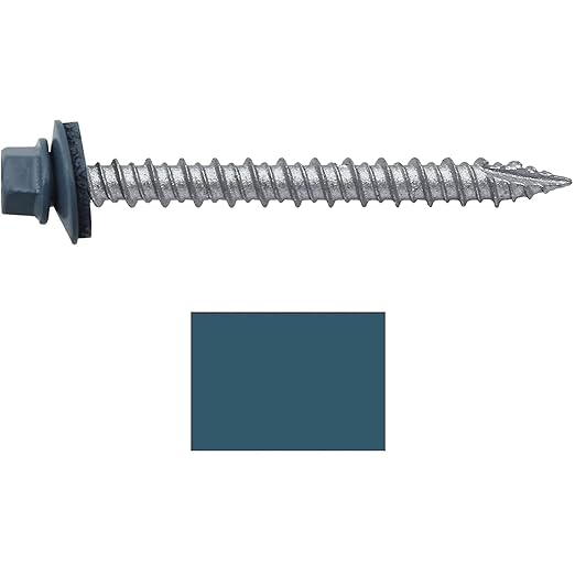 Metal ROOFING SCREWS: (250) 10 x 2" Ocean Blue Hex Head Sheet Metal Roof Screw. Self starting metal to wood siding screws. EPDM washer. Colored head