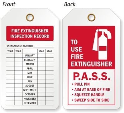 SmartSign 2 Sided Fire Extinguisher Inspection Record Tag for Indoor and Outdoor | 3.375" x 5.875" 10 mil Thick Plastic, Pack of 25 Red and White, Made in USA