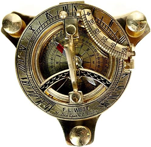 3" Brass Sundial Compass West London with Wooden Box Rustic Vintage Home Decor Gifts