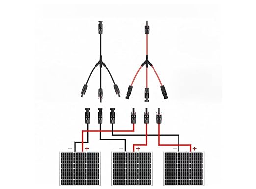 Solar Y Branch Connectors, 1500V DC, 30A, PPO Material, 3-to-1 Parallel Adapter for Solar Panels, 1 Pair(M/FFF+F/MMM, Y-Branch)
