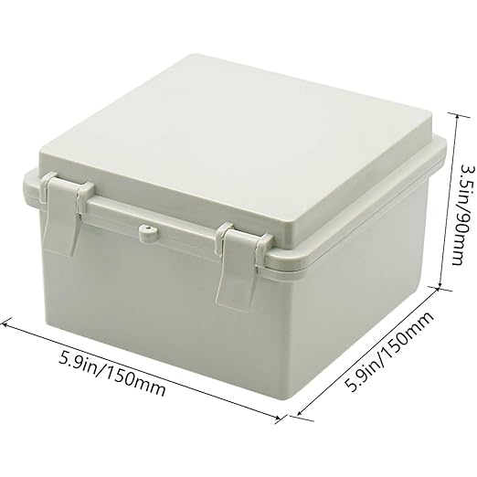 Zulkit Junction Box ABS Plastic Dustproof Waterproof IP65 Electrical Boxes Hinged Shell Outdoor Universal Project Enclosure with 2 Cable Glands 5.9 x 5.9 x 3.5 inch (150x150x90 mm)