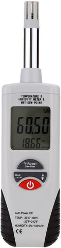 Lancoon Digital Psychrometer, Mini Portable Thermo-Hygrometer Temperature Humidity Meter with Dew Point/Wet Bulb Temperature and -22°F to 199°F(-30°C to 100°C) Range for Industry Agriculture HVAC