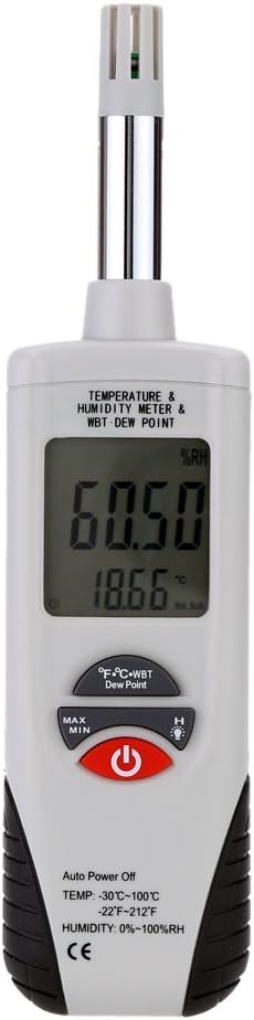 Lancoon Digital Psychrometer, Mini Portable Thermo-Hygrometer Temperature Humidity Meter with Dew Point/Wet Bulb Temperature and -22°F to 199°F(-30°C to 100°C) Range for Industry Agriculture HVAC