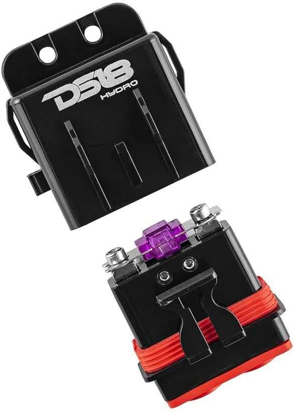DS18 Hydro MFH4 - Marine Fuse Holder 4 AWG, Waterproof, Red Silicone Sheat, Included Brass Accessories