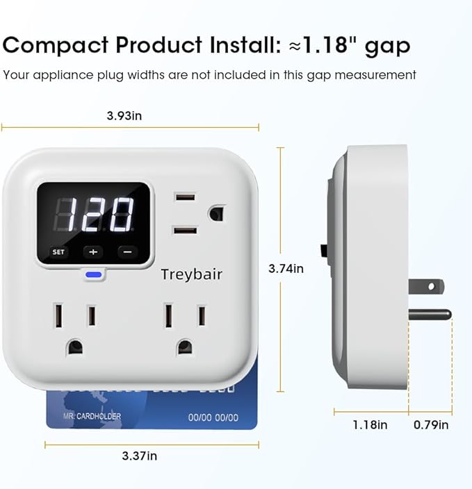 Surge Protectors 3-Outlet LED Display Power Strip with Voltage Protector, 80V-140V Refrigerator Surge Protector for TV Computer,Wall Mount,1800J,3 Pack