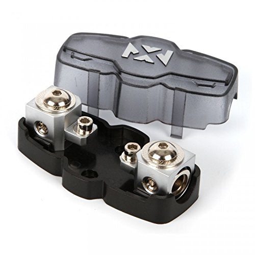 NVX XMANL04 1/0 or 4 Gauge ANL/Mini-ANL Inline Fuse Holder – Solid Brass with Satin Chrome Finish – High-Temp Polycarbonate Housing – Car and Marine Audio Protection