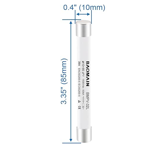 Baomain 5-Pack gPV Solar PV Fuse 32A 1500V DC, 10x85mm, 50kA Breaking Capacity, CE Listed for Photovoltaic Systems, Combiner Boxes (32 Amp.)