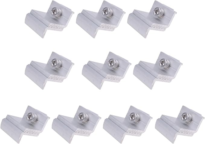 AIVWUMOT Adjustable Solar End Clamp T Shaped Solar Panel Mount Bracket PV Panel Mounting Bracket System Install Accessories Aluminum Rail End Clamps Adjustable Panels Grounding Gutter Kit (10)