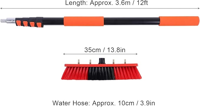 VBESTLIFE Solar Panel Cleaning Brush Kit, 12Ft Telescopic Pole Soap Dispenser Water Fed Window Cleaner Tool for Roof RV Gutter Boat Deck