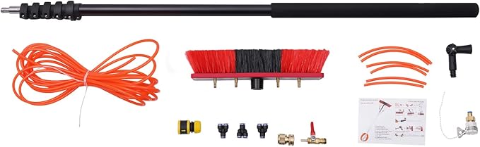 Water Fed Pole Kit 24FT Length Water Fed Brush 210°Adjustable with 4 Water Outlet Window Cleaner Window Washing Kit Solar Panel Cleaner Outdoor Car Cleaner Roof Cleaning and Washing Tool for Window