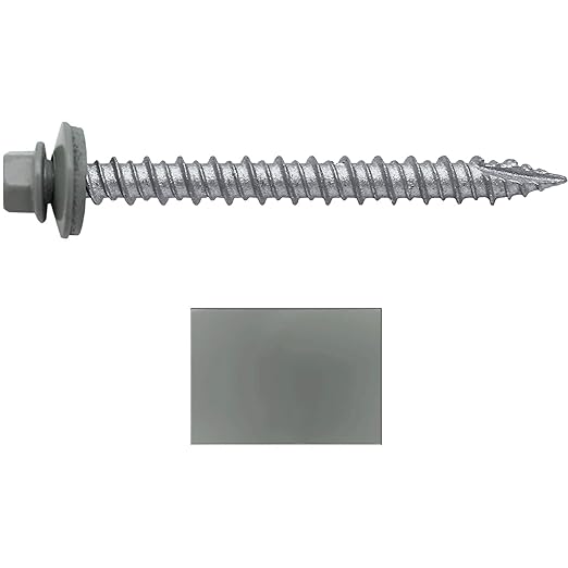 Metal ROOFING SCREWS: (250) 10 x 2" Light GrayHex Head Sheet Metal Roof Screw. Self starting metal to wood siding screws. EPDM washer. Colored head