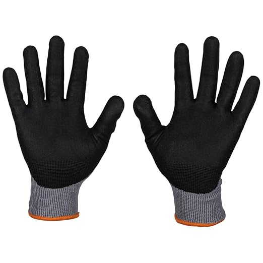 KLEIN TOOLS 60583 Work Gloves, Knit Dipped Cut Resistant ANSI A2 Nitrile Coated Gloves, HPPE Fabric, Touchscreen Capable, Small, 2-Pair