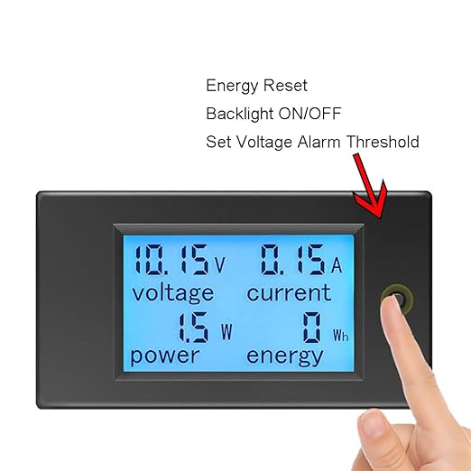 KETOTEK Amp Volt Watt Kwh Meter Tester Panel Digital 4 in 1 Ammeter Voltmeter Multimeter 12V DC 6.5-100V 20A, Voltage Current Power Energy Usage Monitor LCD Display Car Motorbike Solar