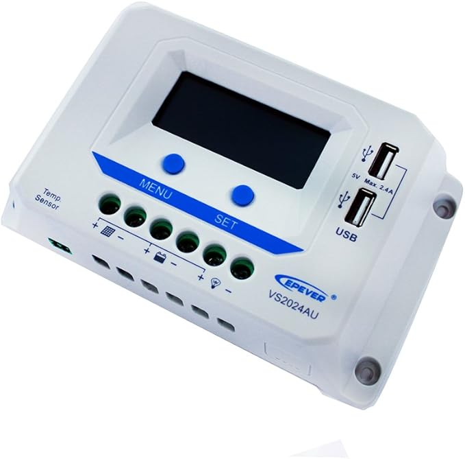 EPEVER 20amp Charge Controller PWM 20A 12V/24V Solar Panel with Dual USB Ports Output and LCD Display for Solar System (VS2024AU)