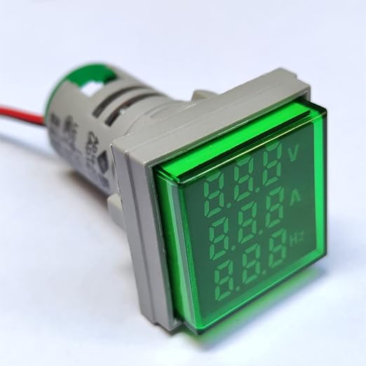 with Three-Digit Display AC Current, Voltage, Frequency Indicator, 22mm Square Head LED Multi-Function Measuring Instrument Monitor (Green)