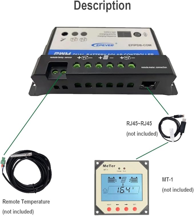 EPEVER EPIPDB-COM Series Dual Battery Solar Charge Controller 10A 12V/24V Auto Work for RVs Caravans and Boats etc Duo Battery Solar Charging System