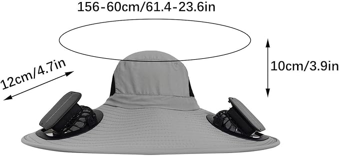 Solar Fan Hats for Men Removable Wide Brim Sun Hat Outdoor Hats with 2 Fans Built in Sun Protection Fishing Hat