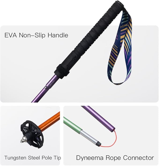 AONIJIE Trekking Poles -2 Ultralight Collapsible Carbon Fiber Hiking Poles with Anti-Shock and Quick Lock System, Folding Walking Sticks for Hiking, Camping