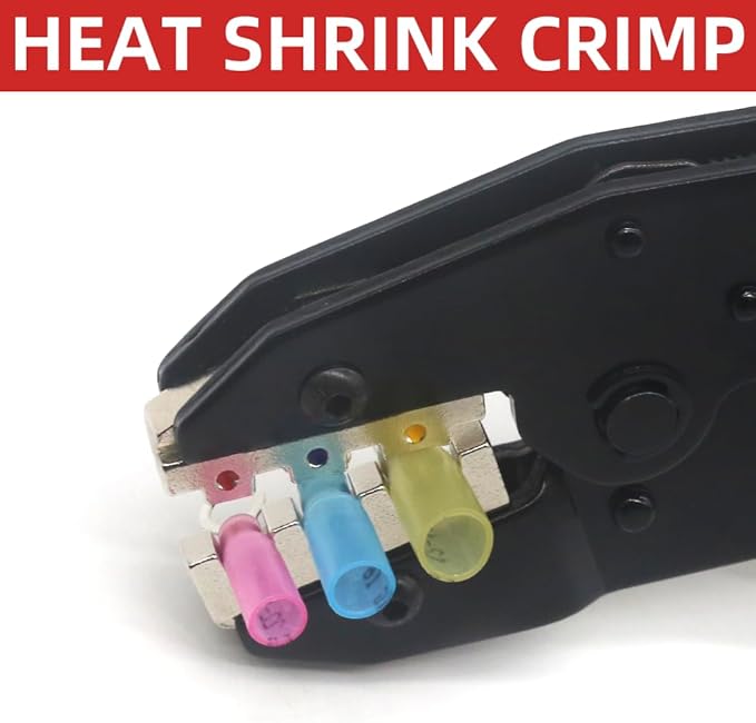 Crimping Tool For Heat Shrink Connectors-AWG 22-10 Ratchet Wire Terminal Crimper-Ratcheting Crimper Tools-Available For Insulated Nylon Connectors and Electrical Wire Connectors HS-125