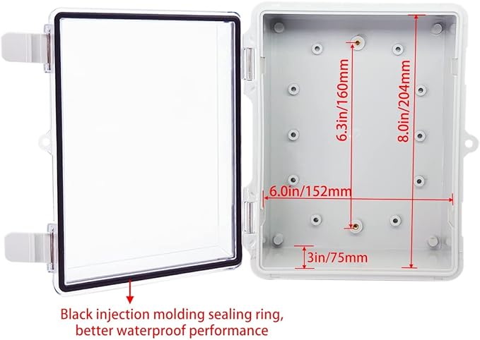 Junction Box, Hinged Clear Cover IP67 Waterproof ABS Project Box with 2 NPT 1/2" Cable Gland, Electrical Box Enclosure with Mounting Plate & Wall Bracket 8.7 x 6.7 x 4.3inch(220x170x110mm)